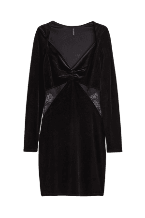 Lace-detail Velour Bodycon Dress - Black - Ladies | H&M US