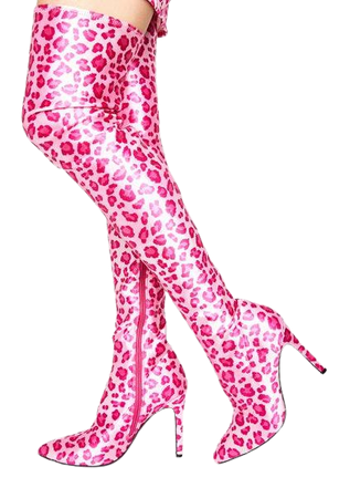 Sugar Thrillz Pink Leopard Thigh High Boots | Dolls Kill