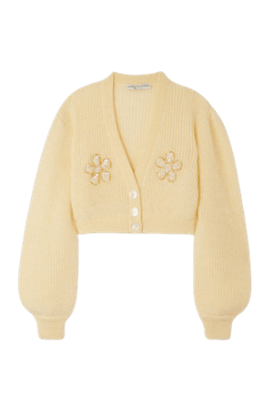 Yellow Cropped embellished mohair-blend cardigan | Alessandra Rich | NET-A-PORTER