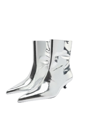 METALLIC LEATHER ANKLE BOOTS - Silver | ZARA United States