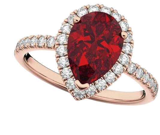 Allurez Pear Cut Halo Ruby & Diamond Engagement Ring 14K Rose Gold