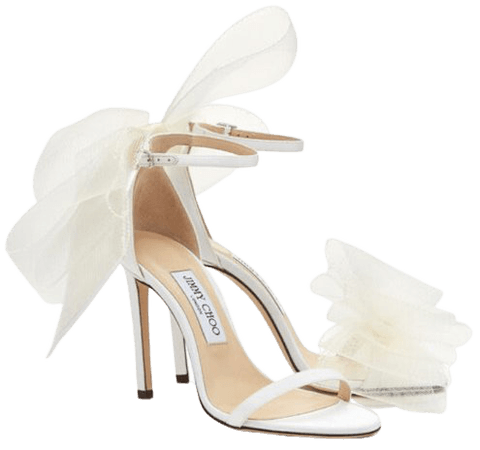 White heeled sandals “mesh bow “