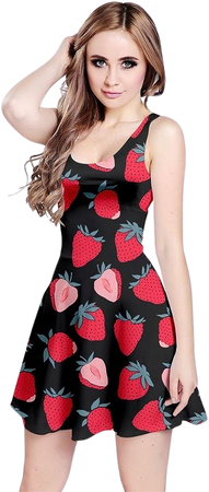 CowCow Womens Black Strawberry Sleeveless Dress, Black - XL at Amazon Women’s Clothing store