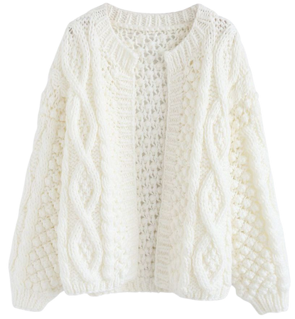Wintry Morning Cable Knit Cardigan in White - Retro, Indie and Unique Fashion