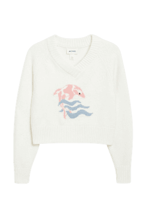 Dolphin knitted v-neck sweater - Dolphin - Jumpers - Monki WW
