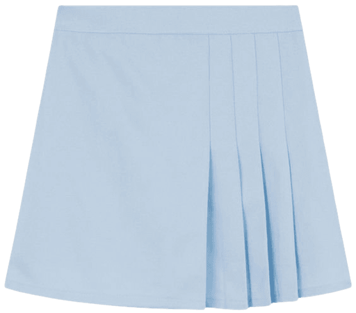 blue pleated skirt
