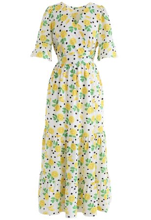Lemon Print Frilling Wrapped Dress - NEW ARRIVALS - Retro, Indie and Unique Fashion