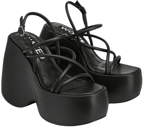*clipped by @luci-her* Naked Wolfe Mystery Black Platform Strappy Sandals