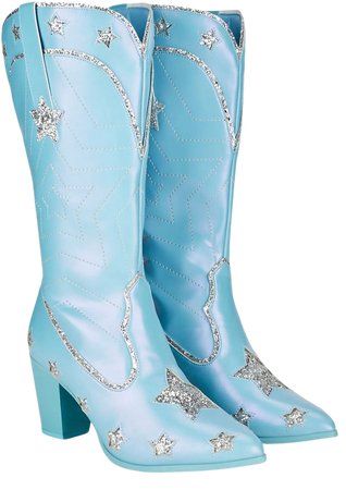Y.R.U. Glitter Star Vegan Leather Cowboy Boots - Blue – Dolls Kill