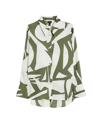Khaki oversized satin shirt | River Island