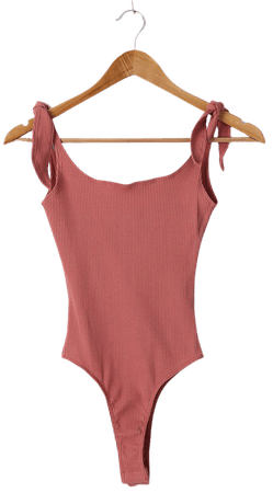 Rose Ribbed Bodysuit - Tie-Strap Bodysuit - Sleeveless Bodysuit - Lulus