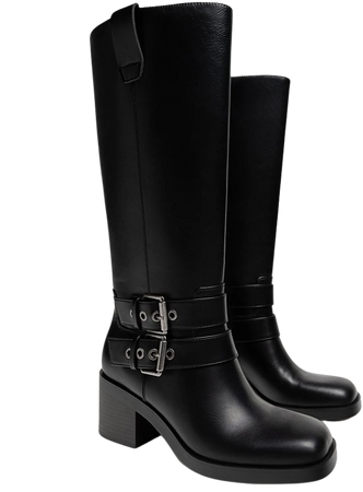 Black heeled biker boots with buckles - Women's See all | Stradivarius United States