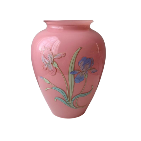 80's Pink Floral Glass Vase - Etsy