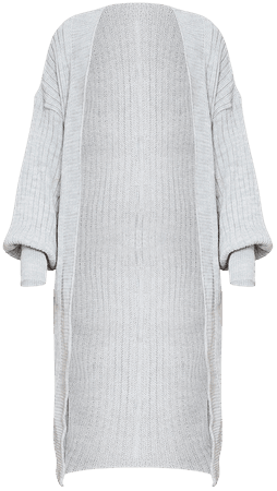 Grey Ribbed Knitted Midi Cardigan | PrettyLittleThing USA