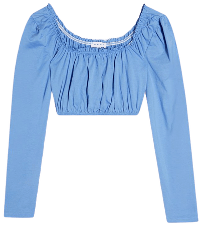 Blue Square Gathered Long Sleeve Top | Topshop