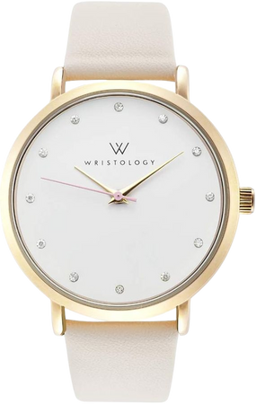 Wristology Olivia Womens Watch with Crystal Face in Gold Boyfriend Style Ladies Beige Off-White Leather Strap Band : WRISTOLOGY: Clothing, Shoes & Jewelry