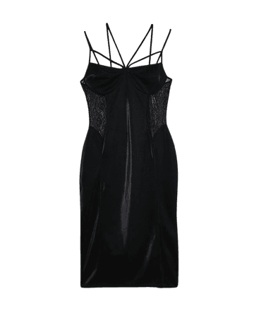 Black sleeveless lace midi bodycon dress | River Island