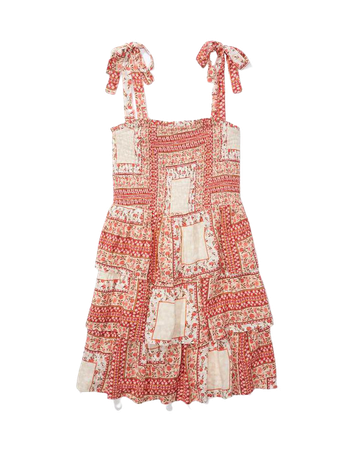 AE Printed Smocked Tie-Strap Mini Dress