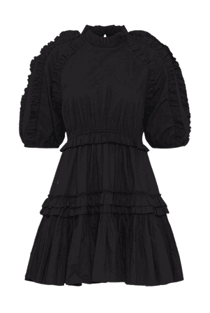 Cotton Poplin Ruffle Woven Mini Woven Dress | Karen Millen