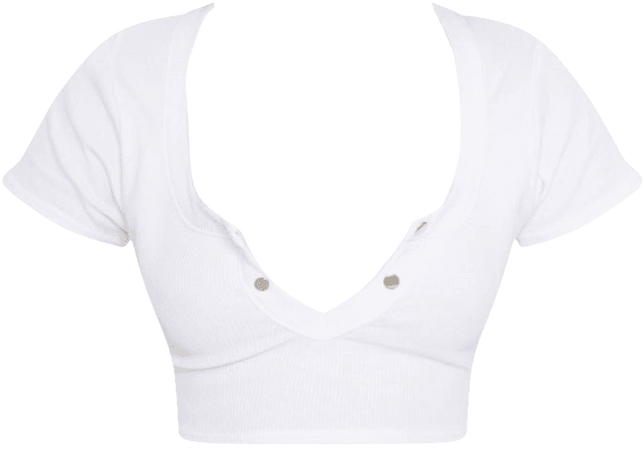 deep low V cut crop top white tee shirt png