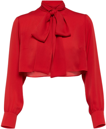 Bow Detailed Silk Georgette Blouse in Red - Gucci | Mytheresa