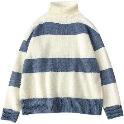 blue and white striped oversized knit sweater