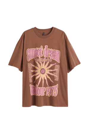 Oversized Printed T-shirt - Brown/Sunset Dream - Ladies | H&M US