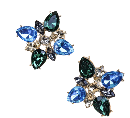 Blue/Green Rhinestone Stud Earrings