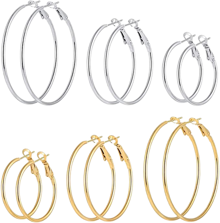 Amazon.com: 6 Pairs Stainless Steel gold silver Plated Hoop Earrings for Women Girls, Hypoallergenic Hoops Women's Earrings Loop Earrings Set (30.40.50mm): Clothing, Shoes & Jewelry