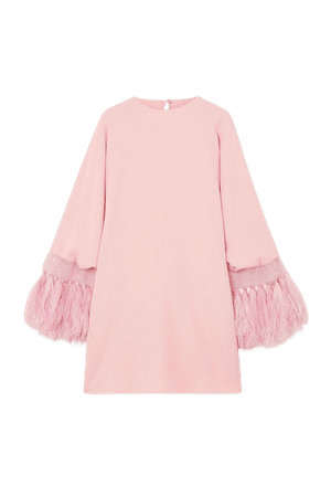 Pink Feather-trimmed embellished crepe mini dress | Valentino | NET-A-PORTER