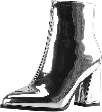 Amazon.com | Show Shine Women's Chunky Heel Ankle Boots (6.5, silver grey) | Ankle & Bootie