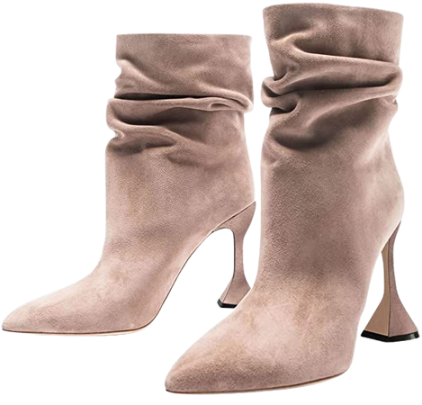 Amazon.com | YDN Women Pointed Toe Mid Calf Boots Block High Heel Ankle Boots Pull on Fashion Folds Dressy Shoes Size 4-15 US | Shoes