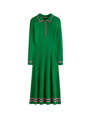 Mollie Pleated Knitted Dress - Green Sangria Sunset | Boden US