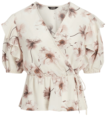 Conscious Edit Floral Ruffle Sleeve Peplum Blouse | Express