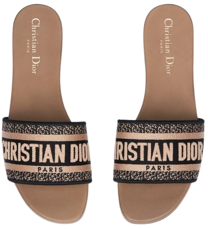 Dway Slide Black and Beige Embroidered Cotton - Shoes - Women's Fashion | DIOR