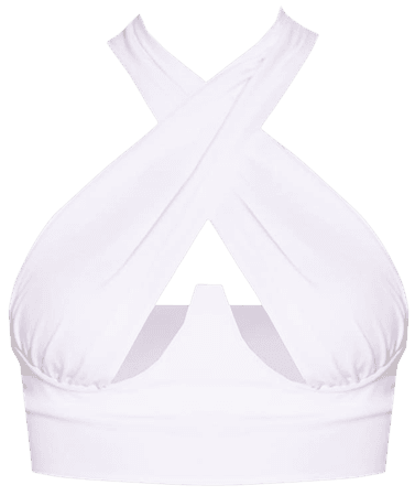 White Woven Underbust Cross Front Halterneck Crop Top | PrettyLittleThing USA