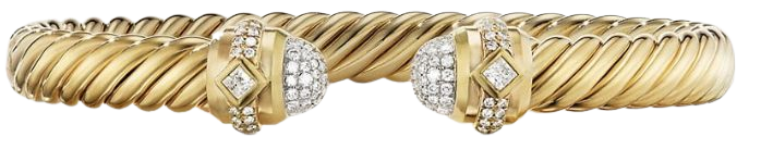 Cablespira Oval Bracelet In 18K Yellow Gold With Pavé Diamonds, 7MM