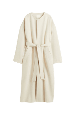Straight-cut Coat with Tie Belt - Cream - Ladies | H&M US
