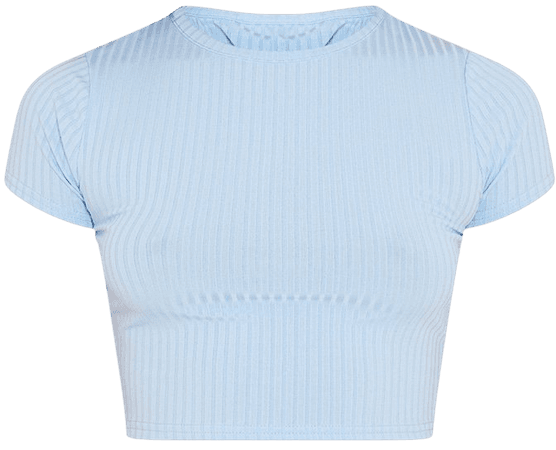 Sky Blue Basic Chunky Rib Short Sleeve Crop Top | PrettyLittleThing USA