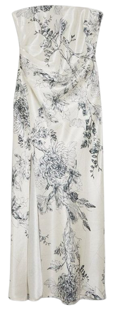 Floral Strapless Premium Satin Panelled Woven Midi Dress | Karen Millen
