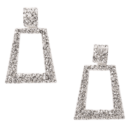 Silver 2" Rhinestone Door Knocker Drop Earrings | Claire's US