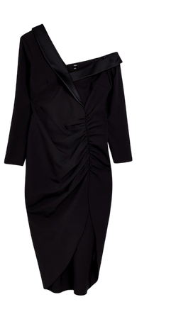 Black ruched long sleeve midi shirt dress | River Island