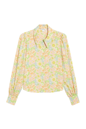 Retro floral puff sleeve blouse - Pastel retro flowers - Monki WW