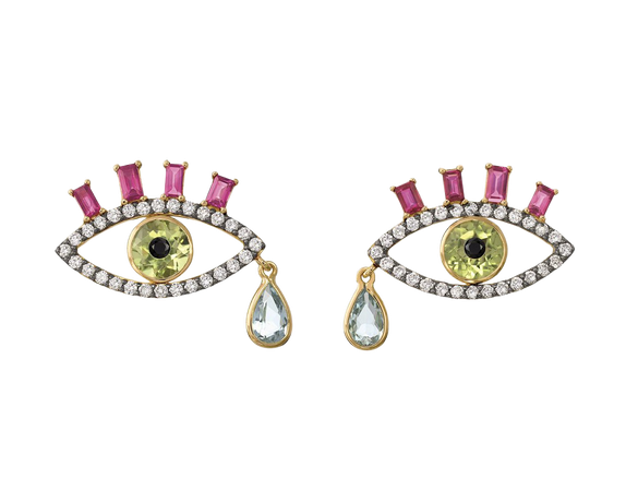 Eye 18k Yellow Gold Multi-Stone Earrings By Sauer | Moda Operandi