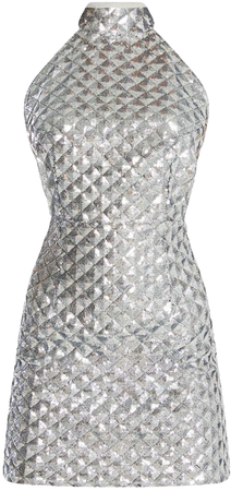 Pretty Little Thing Silver Diamond Sequin Chain Back Bodycon Dress