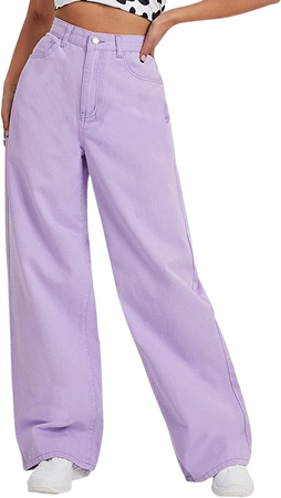 MakeMeChic Women's Casual High Waist Jeans Wide Leg Denim Pants Purple S at Amazon Women's Jeans store