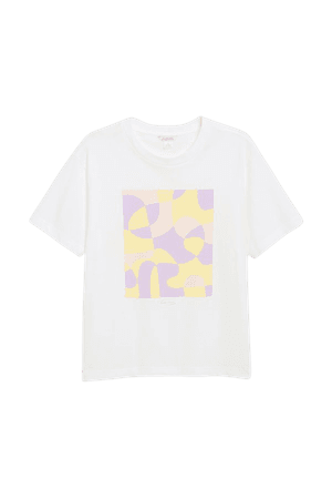 Cotton tee with front print - Tee with pastel front print - Monki WW