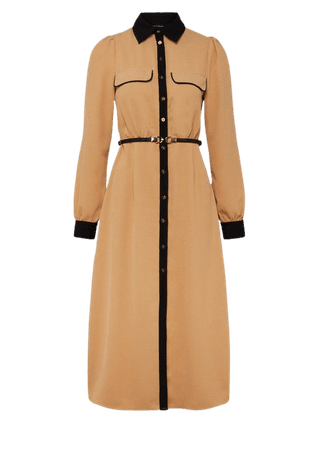 Contrast Twill Midi Shirt Dress | Karen Millen