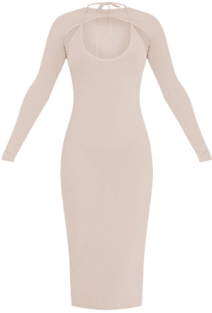 Stone Rib Halterneck Detail Midaxi Dress | PrettyLittleThing USA