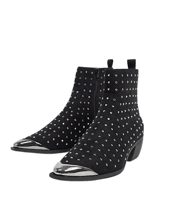 ASOS DESIGN cuban heel western chelsea boots in black faux suede and studs with angular sole and metal toe cap | ASOS